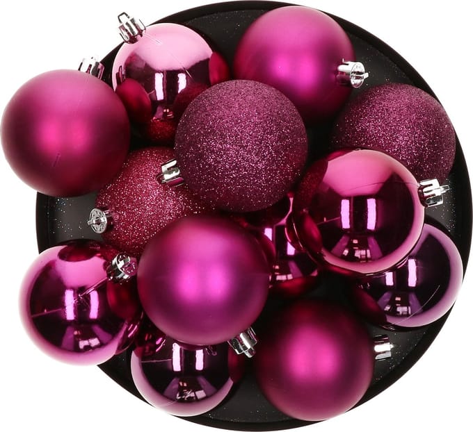 Atmosphera kerstballen - 8x stuks - framboos roze - kunststof - 7 cm
