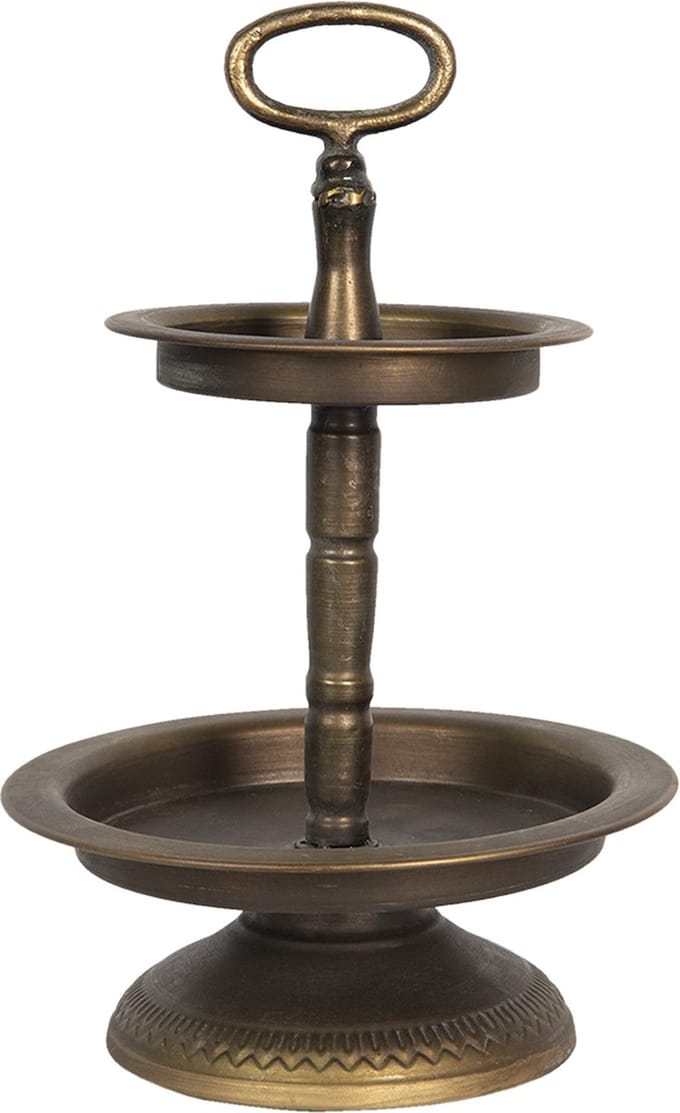 Clayre & Eef Etagère 2 laags Ø 22x34 cm Koperkleurig Bruin Ijzer Serveerschaal