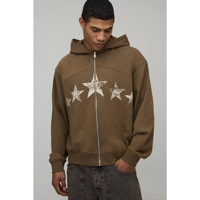 Oversized Boxy Hoodie Met Ritssluiting En Hardware Details | Brown | Size Medium