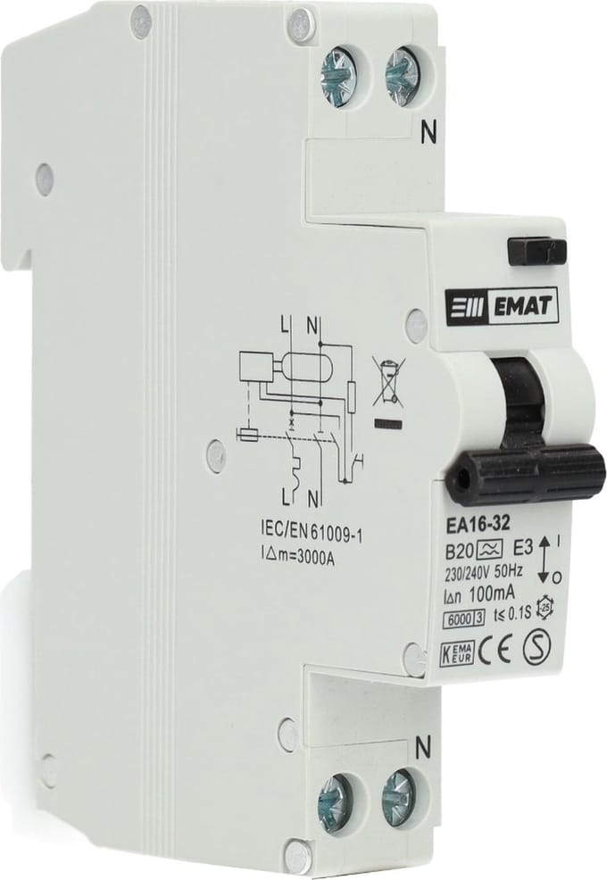 EMAT aardlekautomaat B20 1P+N 100mA Type A (85006014)