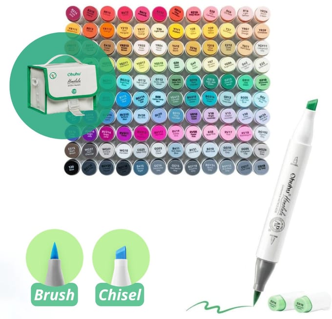 Ohuhu - Honolulu Brush & Chisel - Alcohol Art Markers - 120 kleuren - grijze etui