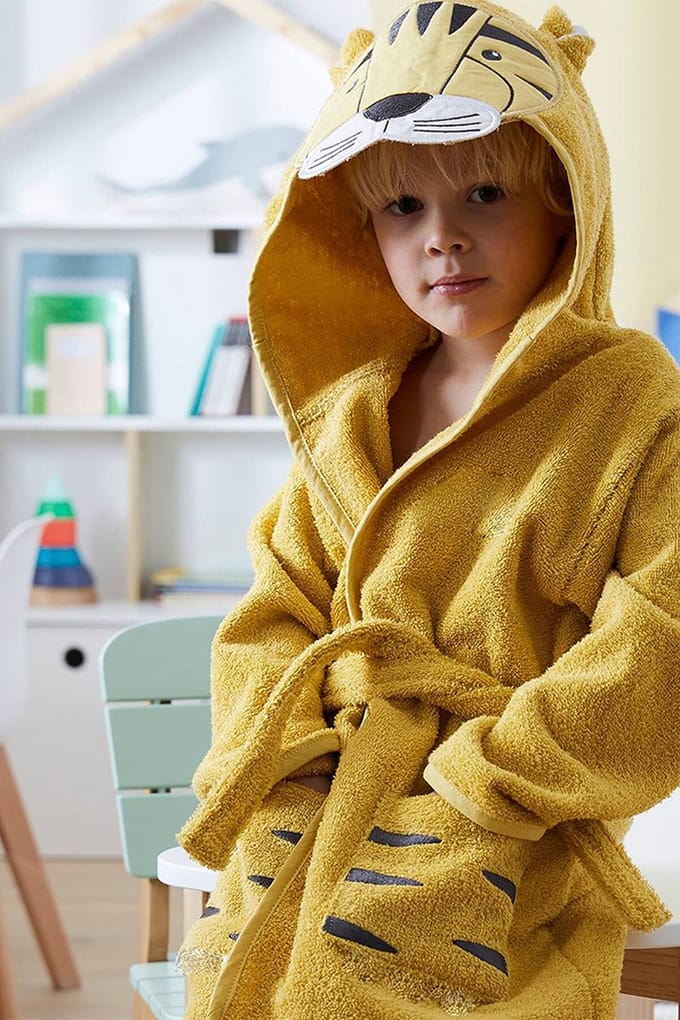 Kinderbadjas - Diervorm - Katoenen - Tijger - Geel - 7/8 Jaar
