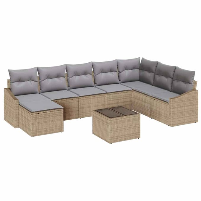 vidaXL Bankstel 9 st Beige poly rattan