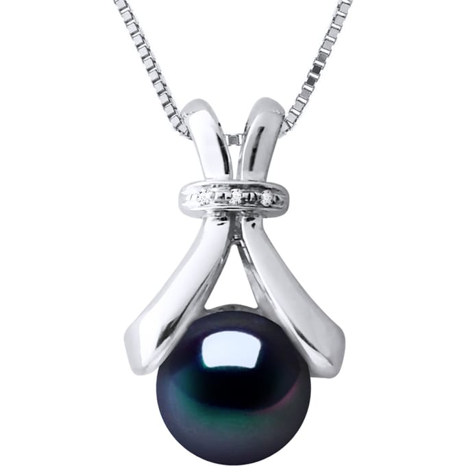 Diamond Pendant 0.010 Cts Gekweekte Pearl Zoetwater 6-7mm White Gold Black
