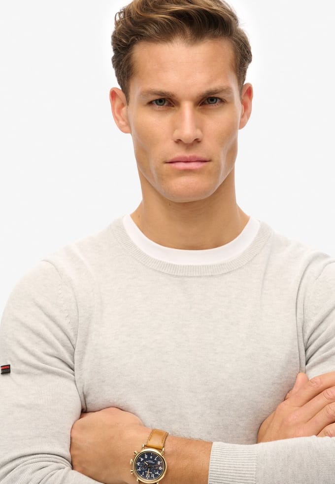 Superdry - Essentials lichtgewicht gebreid sweatshirt met ronde hals - Heren - Sweaters