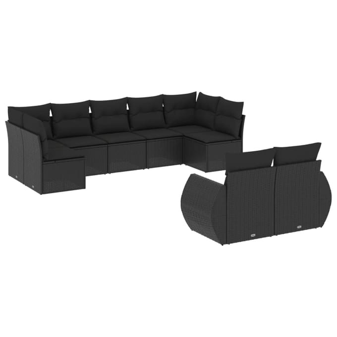vidaXL - 9-delige - Loungeset - met - kussens - poly - rattan - zwart