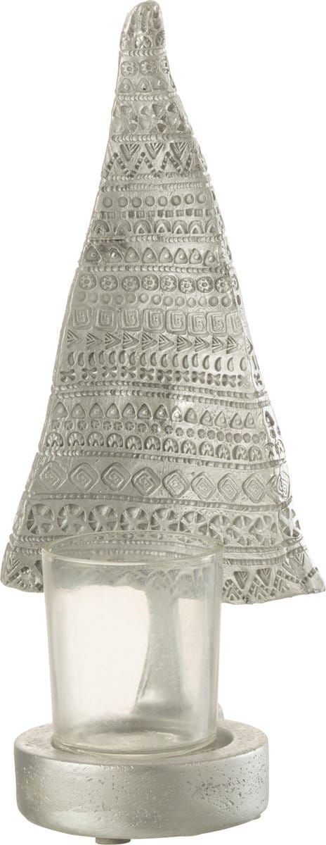 J-Line kaarshouder Kerstboom - kunststof - zilver - large
