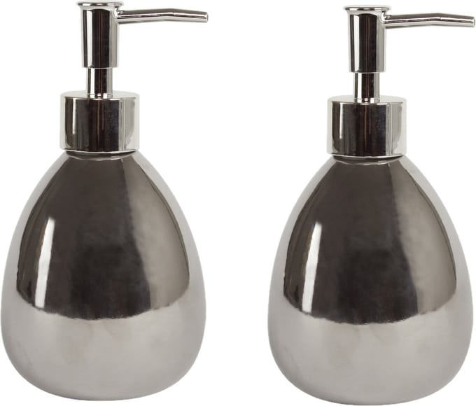 MSV Zeeppompje/dispenser - 2x - Kymi - keramiek - zilver kleur - 9 x 16 cm - 260 ml