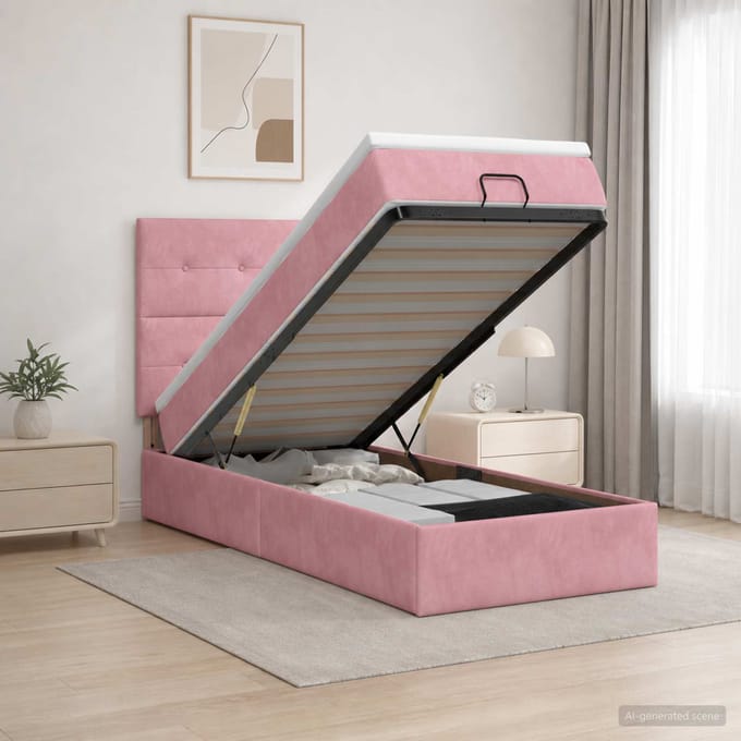 vidaXL - Ottomaanse - Bed - met - Matras - en - LED - Roze - 90 - x - 190 - cm - fluweel