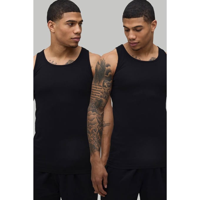 2 Pack Essential Muscle Fit Vest | Black | Size Medium