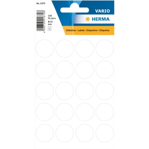 Huismerk Herma 1870 Etiket Rond 19mm Wit - pakje met 5 velletjes stickers
