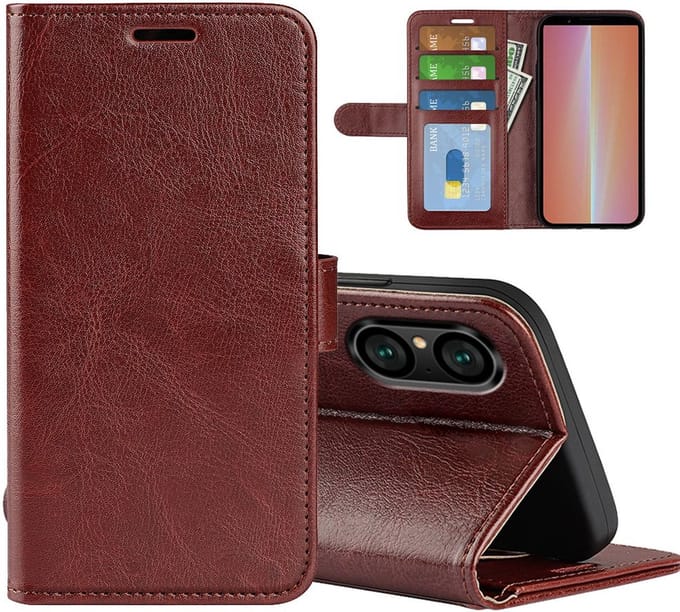 MobyDefend Hoesje - Geschikt voor Sony Xperia 5 V - Wallet Book Case (Sluiting Achterkant) - Bruin