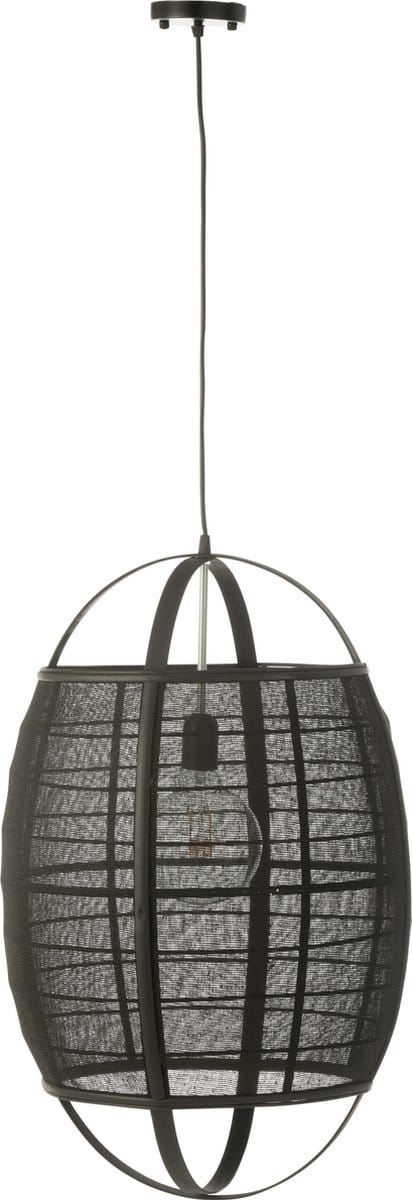 J-Line hanglamp Ion - linnen/bamboe - zwart - large