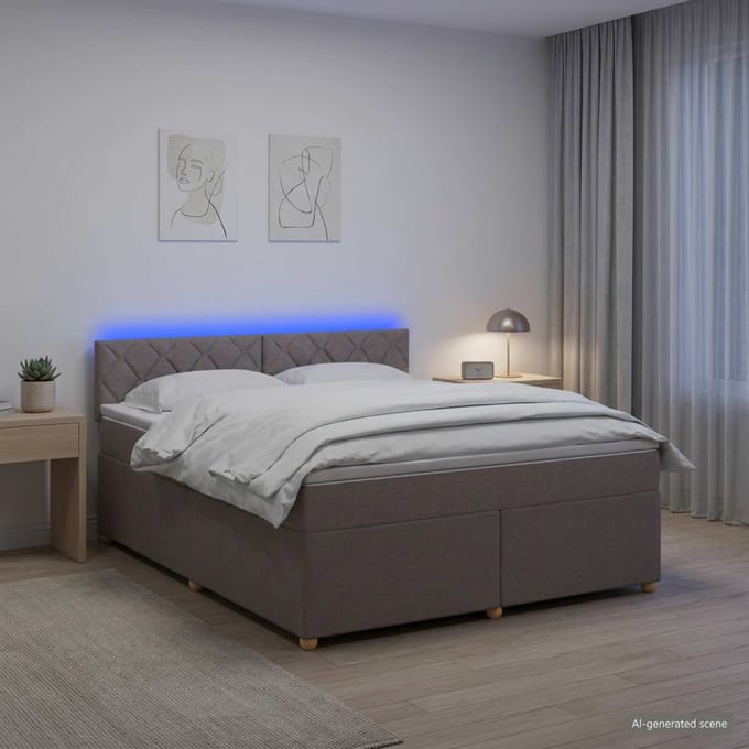 vidaXL - Boxspringbed - met - matras - met - hoofdeinde - Taupe - 140 - x - 200 - cm - Stof