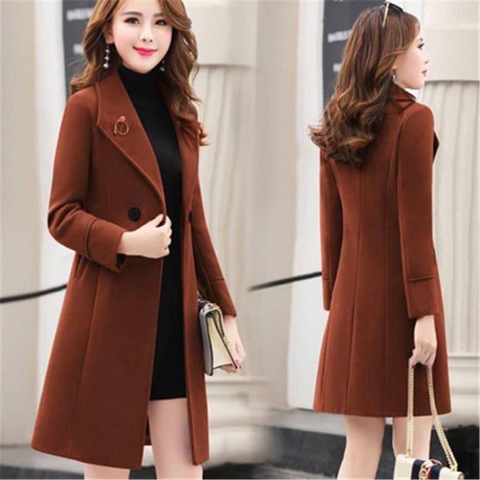 Manteau en laine pour femme automne et hiver, longue section, veste slim à revers à la mode féminine M