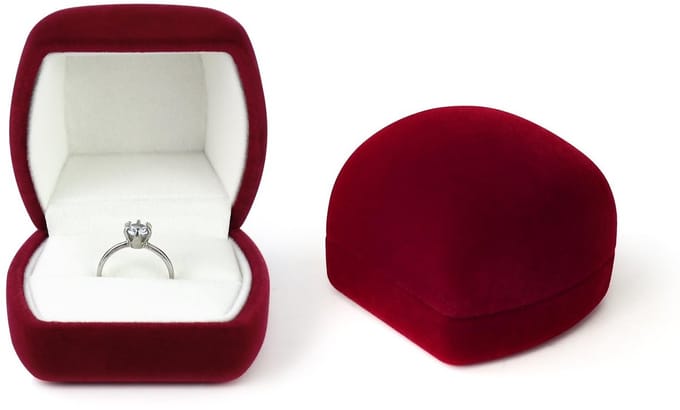 ONF3 - Ringdoos - Velvet Ring Box - Luxe presentatiedoos - Rood - Sieradenopslag - Perfect voor aanzoek - Compact formaat