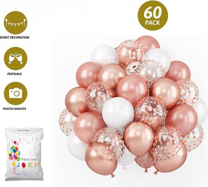 FeestmetJoep® 60 stuks ballonnen Rose goud - Verjaardag Versiering