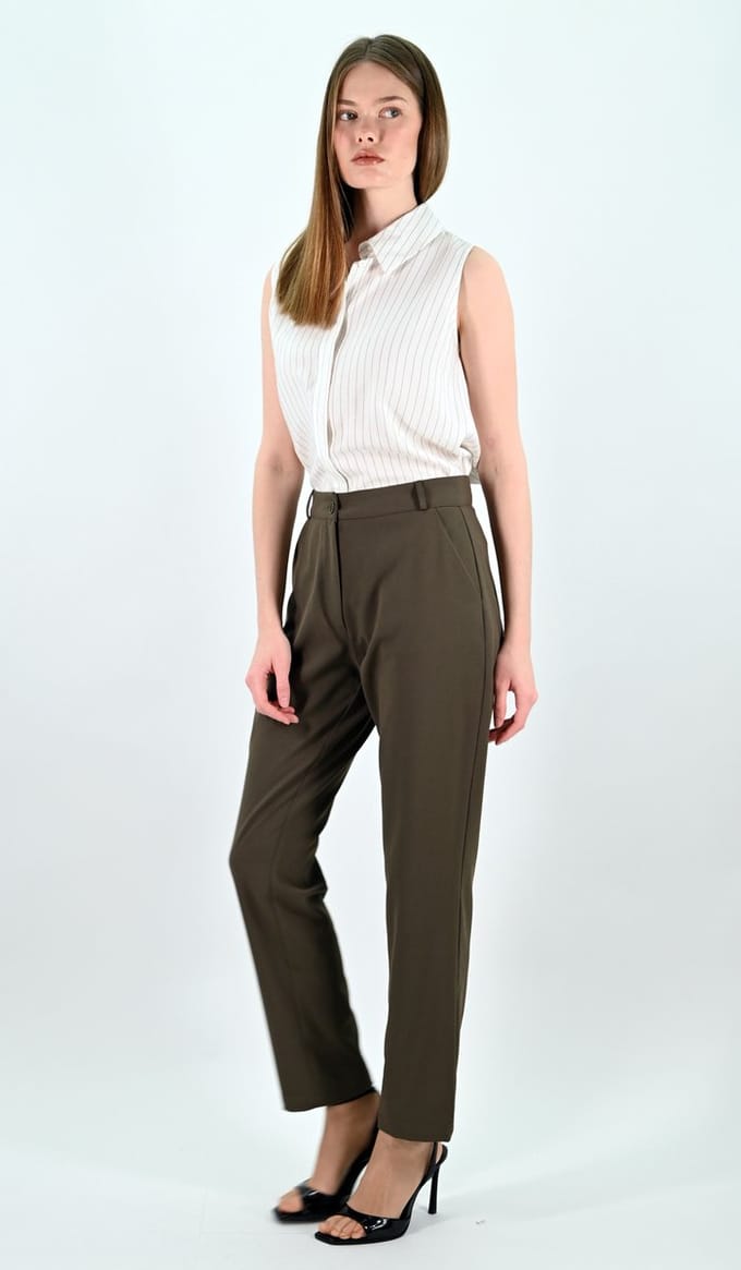 YesMooi - Straight-Leg Broek - Kaki - L (40) - Dames Broek