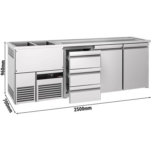 GGM Gastro Bierkoeling PREMIUM - 2500x700mm - 2 deuren & 3 laden zilver