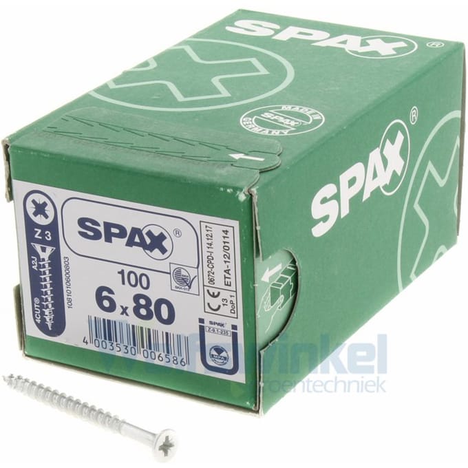 Spaanpl schr vz pk 6.0x80 poz (100) spax
