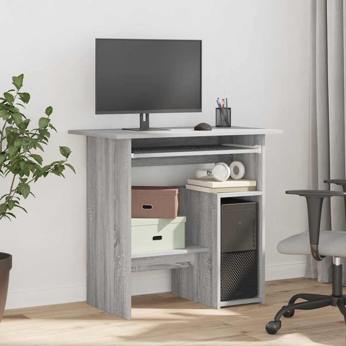 vidaXL - Bureau - 80x45x74 - cm - bewerkt - hout - grijs - sonoma - eikenkleurig