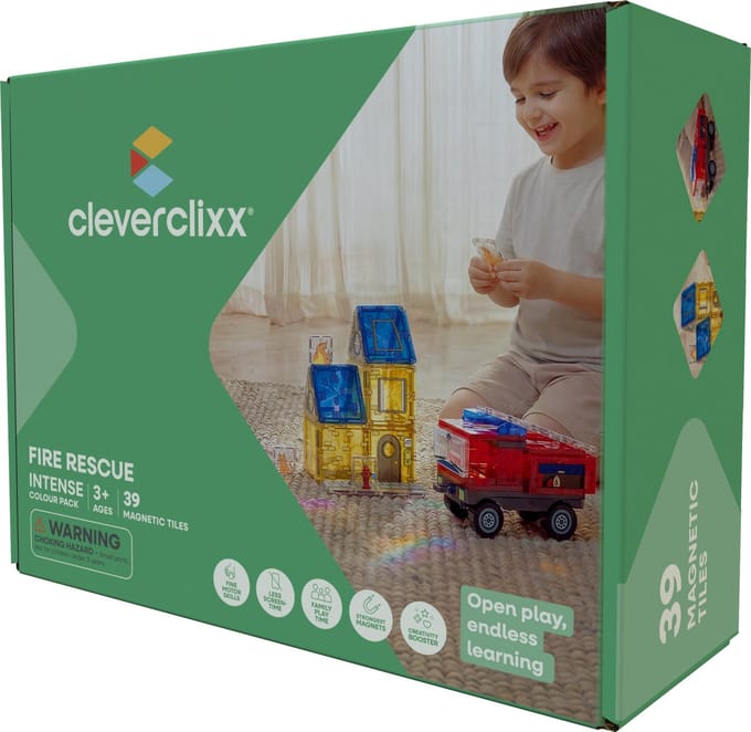 Cleverclixx | Fire Rescue Pack Intense | 39 pieces | Speelgoed +3 jaar | Magnetisch speelgoed | Brandweer