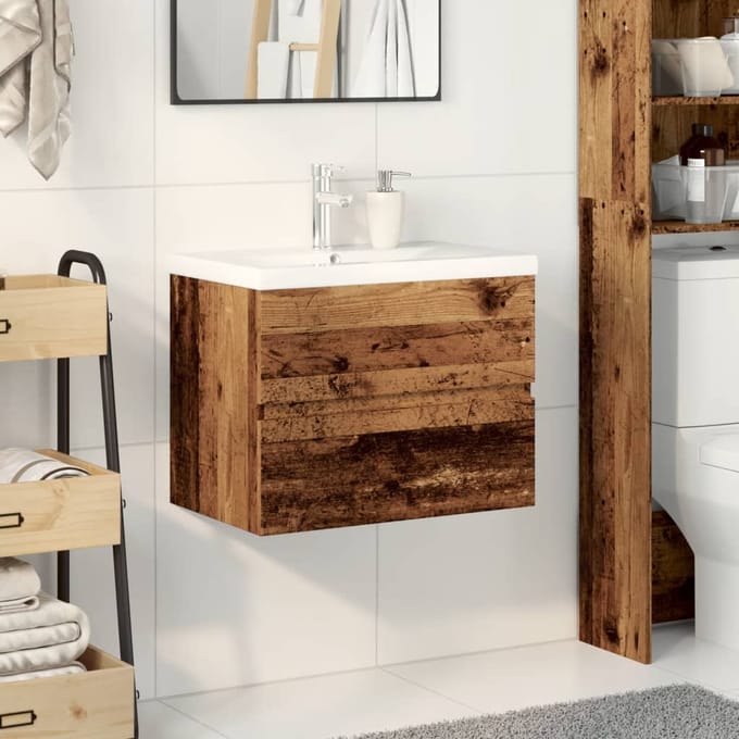 vidaXL - Wastafelkast - met - ingebouwde - wasbak - oud - houtkleurig