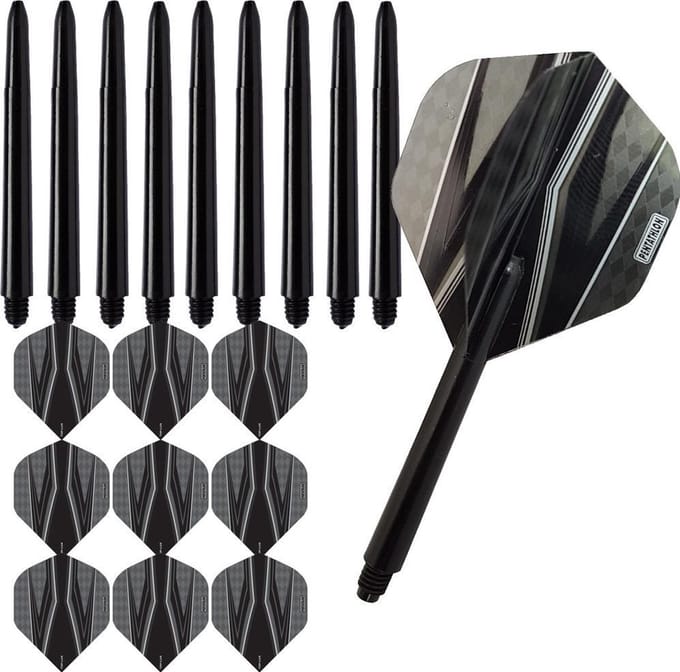 ABC Darts - Dart Flights en Dart Shafts - Pentathlon Spitfire Zwart - 3 sets