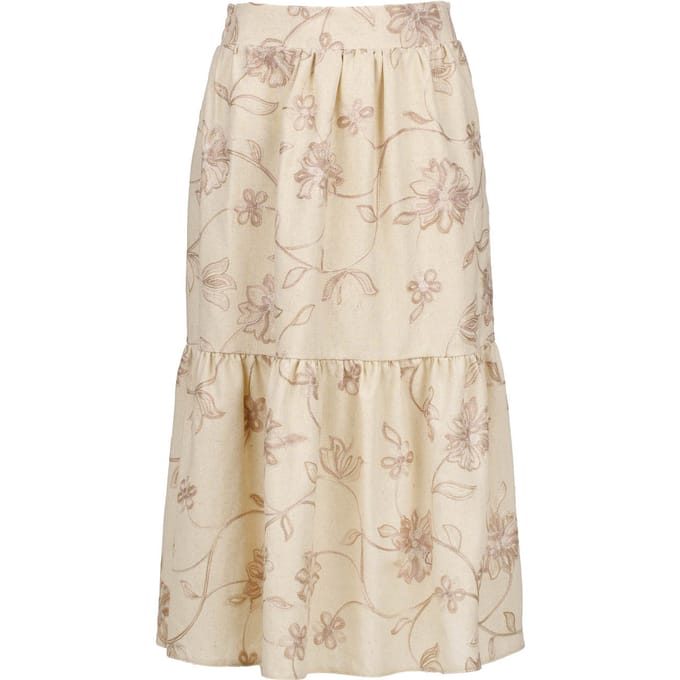 Ecru geborduurde midi-rok met bloemen