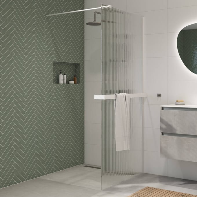 Saqu Modulo inloopdouche incl. antikalk 100x210cm geribbeld glas met handdoekhouder mat wit