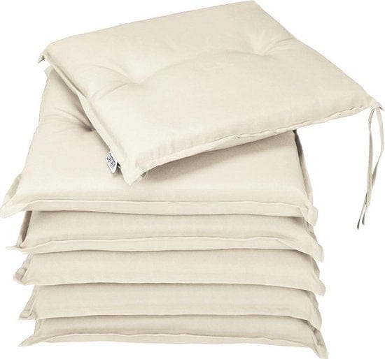 Detex Stoelkussens 6 stuks - Buiten Waterafstotend 43x39x5cm - Creme