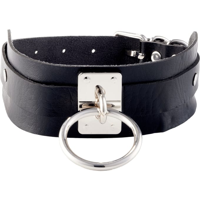 Kinky Diva – Lederen Collar Met O-Ring - Zwart / Zilver