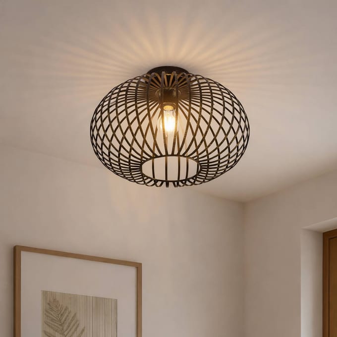 Lindby - plafondlamp - 1licht - staal - H: 25.6 cm - E27 - zwart, geborsteld messing