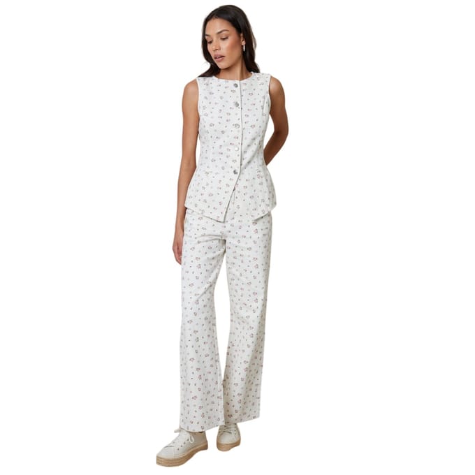 Threadbare Dames/Dames gebloemd patroon mouwloze vest top (Witte afdrukken)