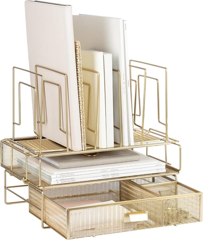 Gouden Bureau Organizer Set - 3-Delige Stijlvolle Opslag voor Documenten en Kantoorbenodigdheden