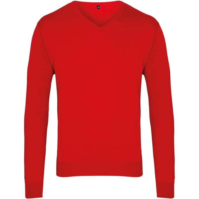 Premier Heren Gebreid Katoen Acryl V Hals Sweatshirt (Rood)