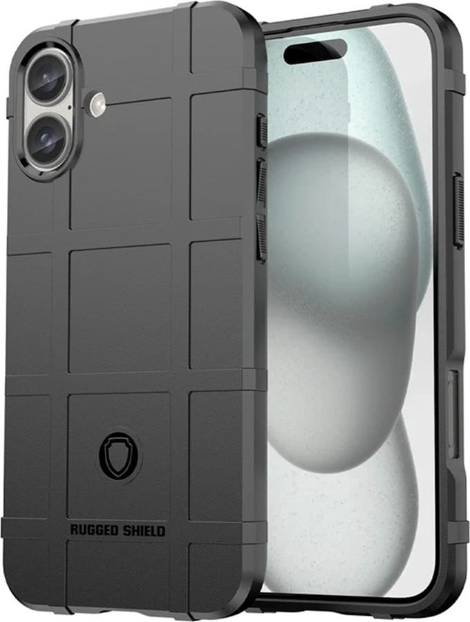 MobyDefend Hoesje - Geschikt voor iPhone 16 - Rugged Shield TPU Backcover - Zwart