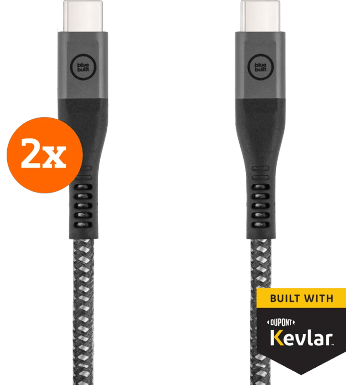 BlueBuilt Usb C naar Usb C Kabel 1,5m Kevlar Zwart Duo Pack