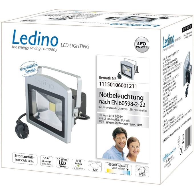 Ledino LED spot Benrath NB, noodverlichting met oplaadbare batterij
