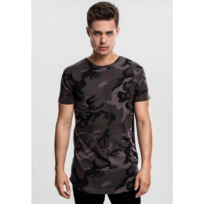 Urban Classics - Camo Shaped Long Heren T-shirt - S - Zwart/Zwart