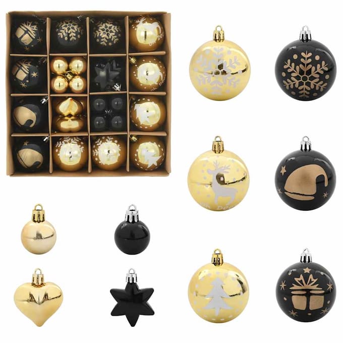 vidaXL - Kerstbal - Set - 40 - st - Zwart - en - Goud - Ø - 6 - cm - Kunststof
