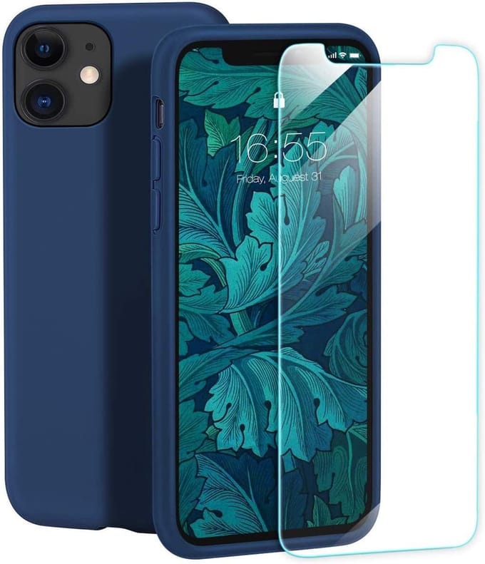 Liquid Backcover Hoesje Geschikt voor: iPhone 11 Pro Liquid donker blauw TPU Siliconen Soft Case + 2X Tempered Glass Screenprotector
