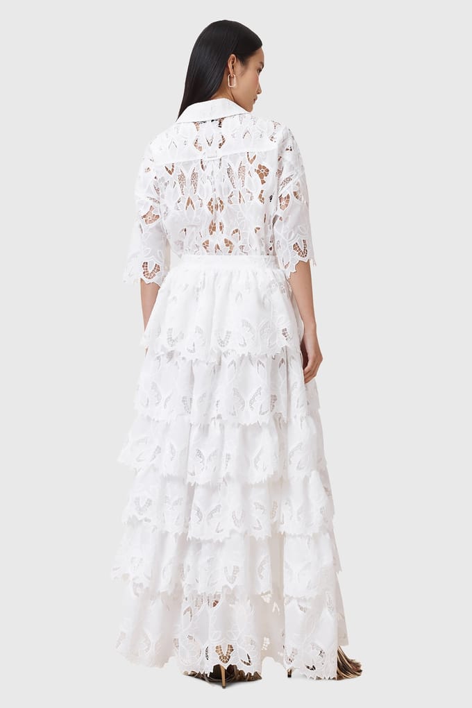 AllSaints Cavarly Emb Skirt Snow White Größe: 8 | Maxiröcke Outlet | Damen | Weiß