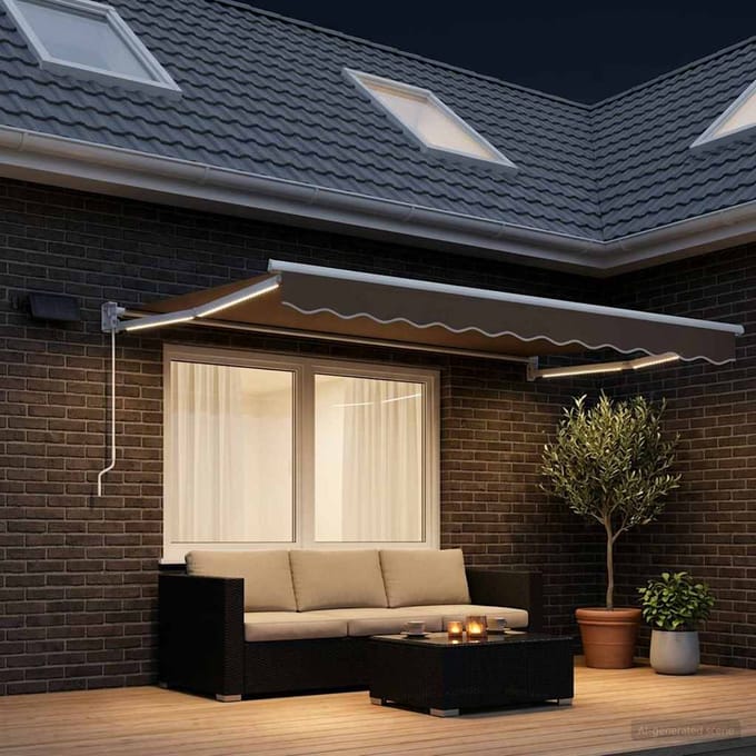 vidaXL - Handbediende - luifel - met - LED's - Taupe - 100% - Polyester - en - Aluminium