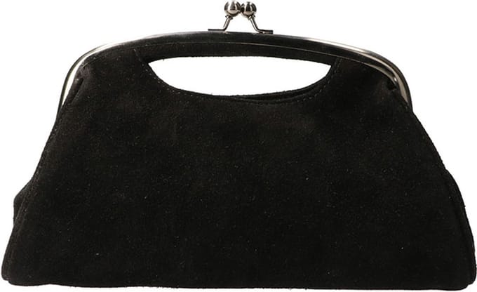 Leather Design Schoudertasje met Beugelsluiting Suède Zwart