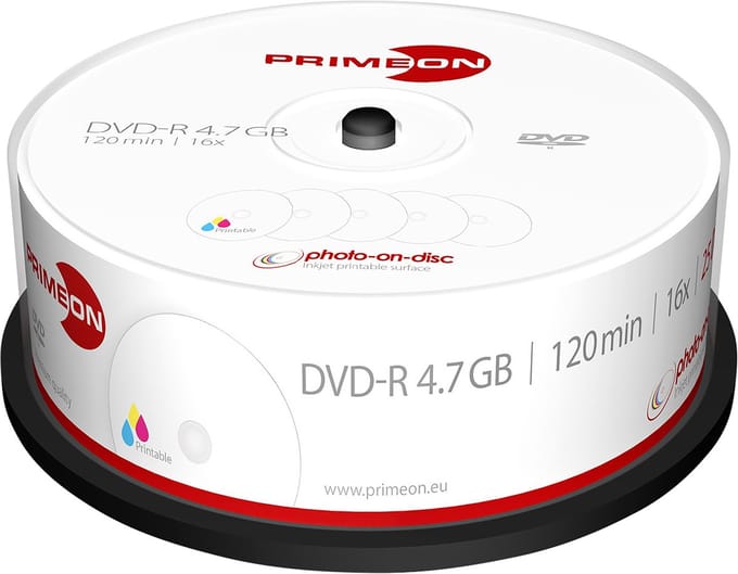 Primeon 2761205 DVD-R disc 4.7 GB 25 stuk(s) Spindel Bedrukbaar