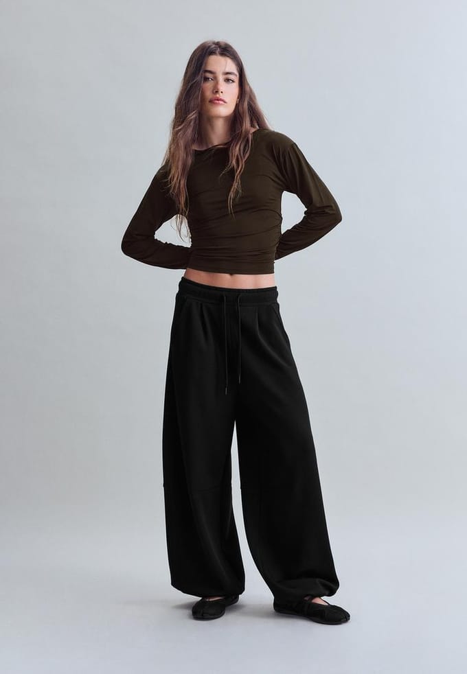 Stradivarius Zachte barrel joggingbroek met stoppers  Zwart M