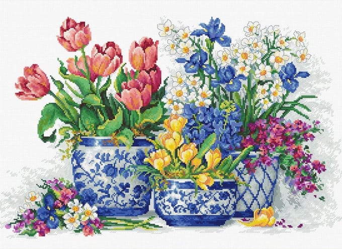 Borduurpakket LUCA-S - SPRING FLOWERS - LENTETUIN - telpatroon om te borduren