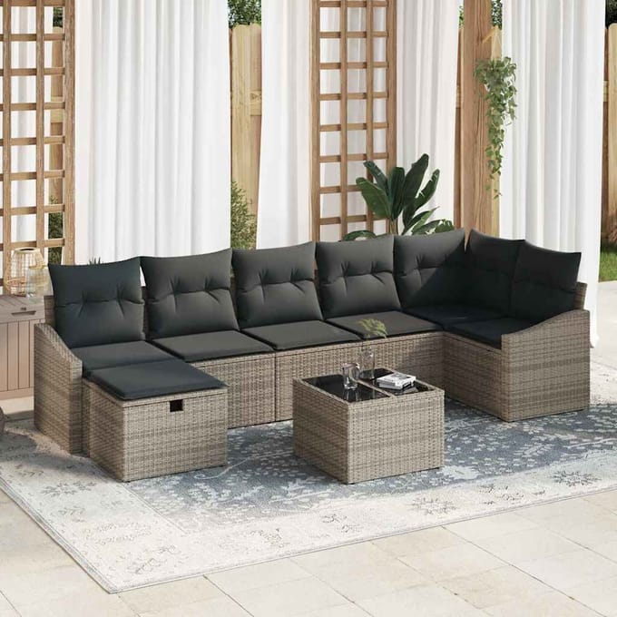 vidaXL - Bankstel - 8 - st - poly - rattan