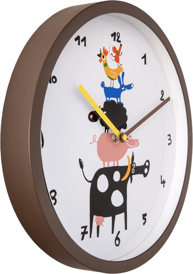 Wall clock-30 cm-Plastic-Brown/White-'FarmTime'